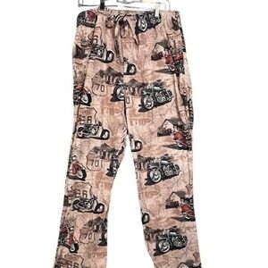 North River Mens Motorcycle Route 66 Pajama Pants Size L Tan Brown